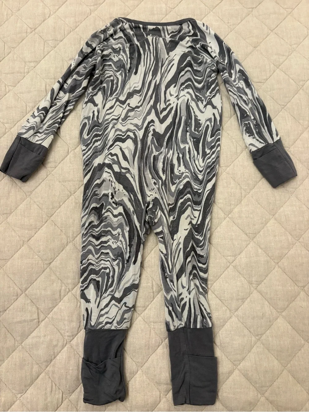 Little Sleepies Gray Marble-Print Footed One-Piece
